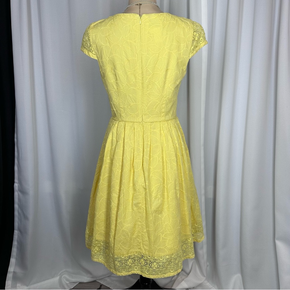 Donna Morgan Embroidered Fit & Flare Dress Sz 8 Lace Cap Sleeve Lined * FLAW - Picture 2 of 11